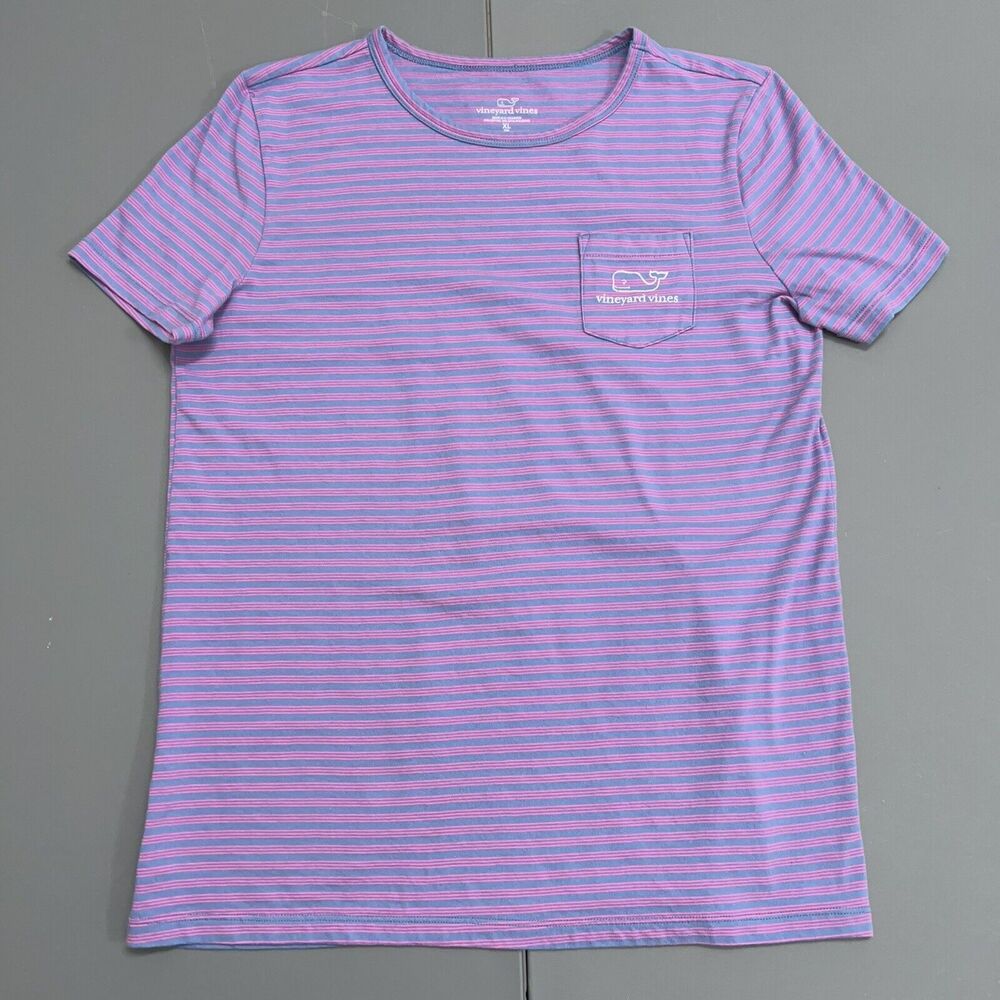 Vineyard Vine Tee Girls XL Purple Striped Crew Neck Short Sleeve Jersey Whale
